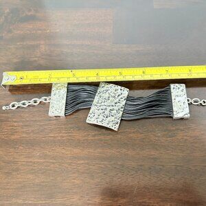 "Buckle" Silver Black Leather Bracelet